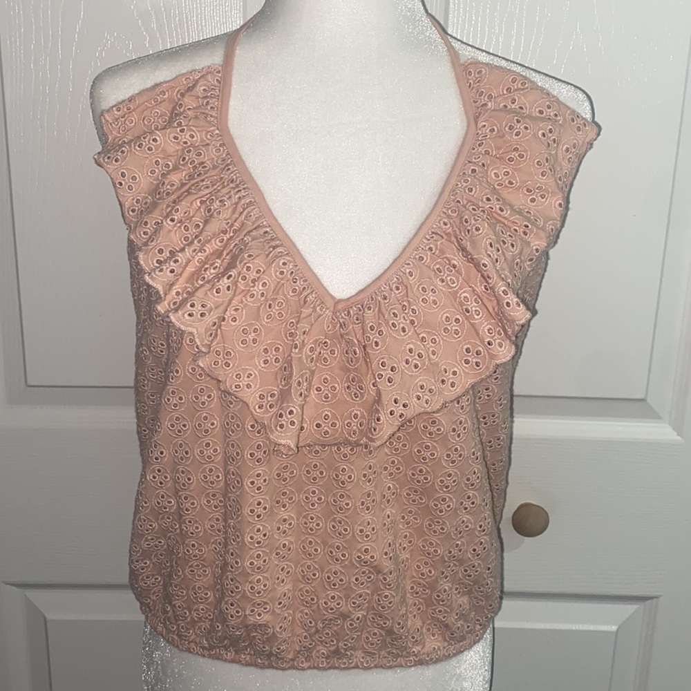 Express Ruffle Halter Top Peach - Picture 3 of 11